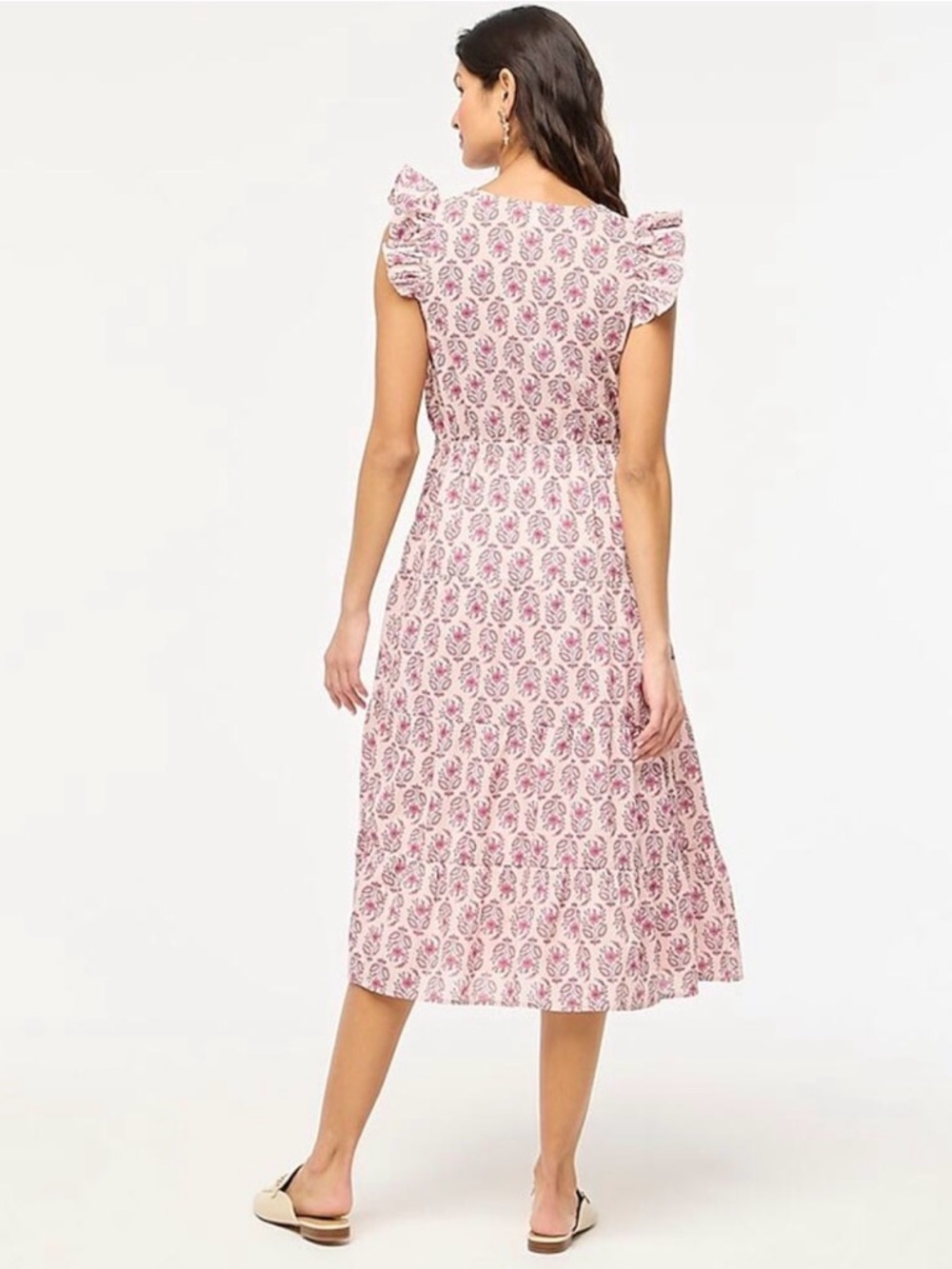 NEW J Crew Ruffle Sleeve Midi Dress in Pink Blue Floral Print Women's 12 - Picture 3 of 8